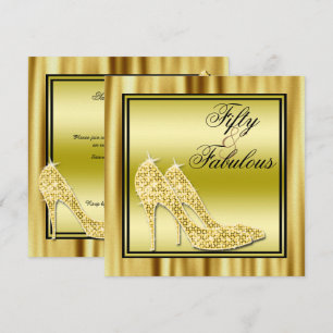 Guld- Glittery stiletter & musik sagolika 50 Inbjudningar