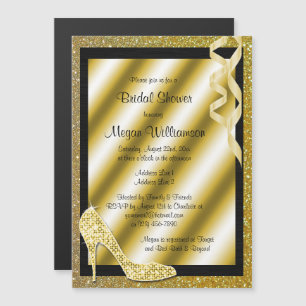Guld Glittery Stiletto & Streamers Möhippa Magnetisk Inbjudningskort