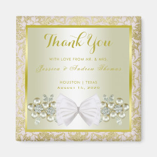 Guld Glittrar, Diamant Blommiga Ädelstenar & Bow T Magnet