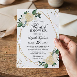 Guld Glittrar Grönska Blommig Bröllopsdusch Brunch Inbjudningar