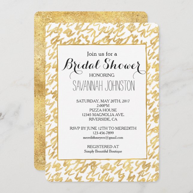 Guld Glitz Abstrakt Squiggles möhippa Inbjudningar (Fram/baksida)