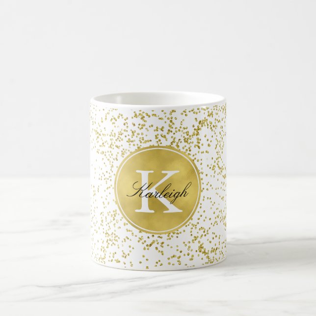 Guld Glitz Confetti Monogram Kaffemugg (Center)
