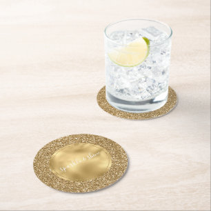 Guld Glitz Glam Glitter Gnistra Underlägg Papper Rund