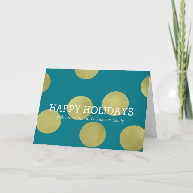 Guld Glitz och Teal Dots jul Helgkort (Framsida)