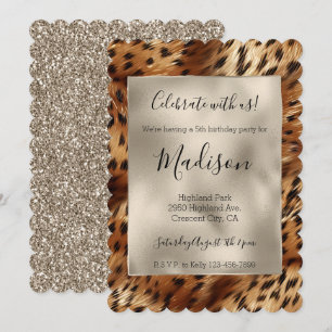 Guld Glitz Snyggt Glitter Leopard Inbjudningar