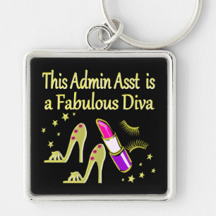 GULD GLITZY ADMIN ASSISTANT DIVA DESIGN FYRKANTIG SILVERFÄRGAD NYCKELRING