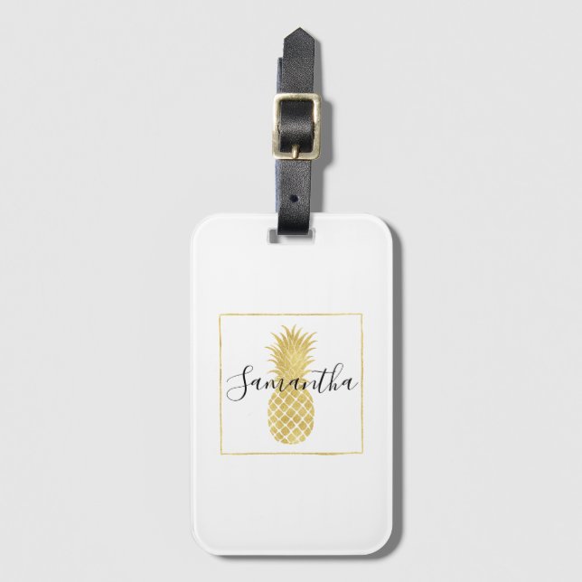 Guld- Glitzy ananas Bagagebricka (Framsida vertikal)