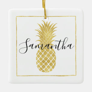Guld- Glitzy ananas Julgransprydnad Keramik