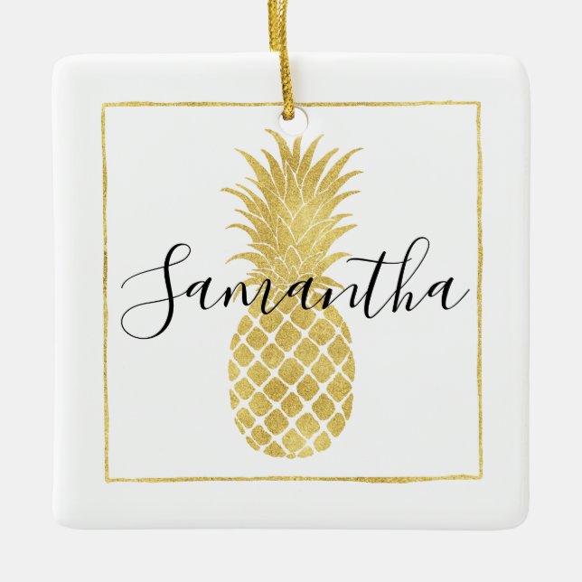 Guld- Glitzy ananas Julgransprydnad Keramik (Framsida)