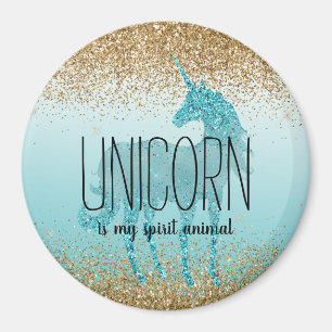 Guld Glitzy Aqua Turquise Glitter Unicorn Quote Magnet