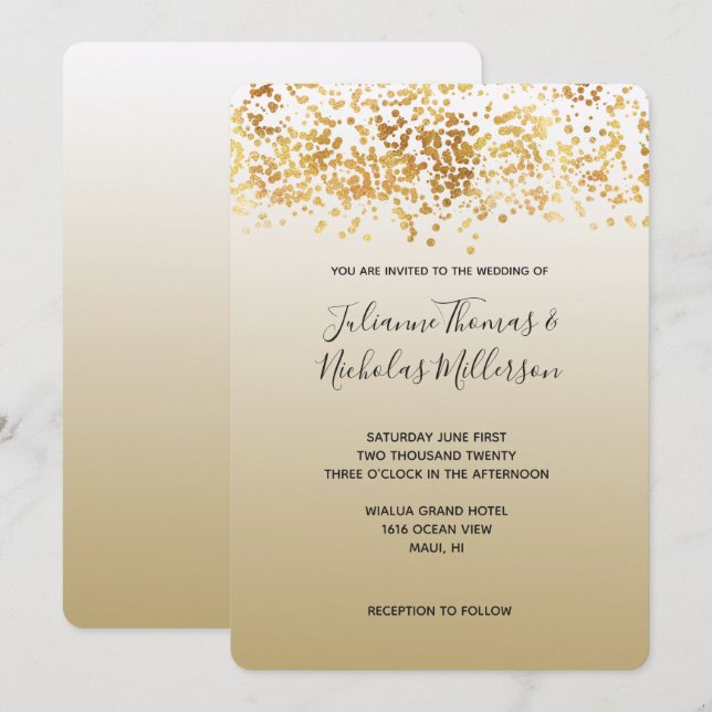 Guld Glitzy Confetti Ombre Bröllop Inbjudningar (Fram/baksida)