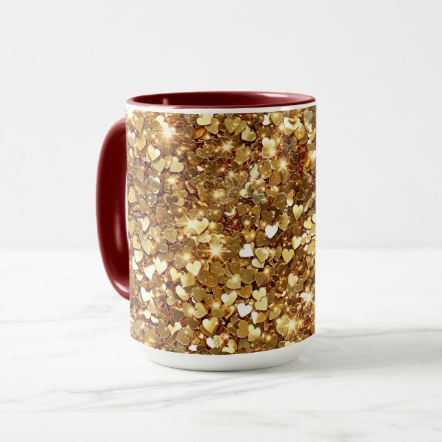 Guld Glitzy Glam Gnistra Hearts Mugg (Framsida vänster)