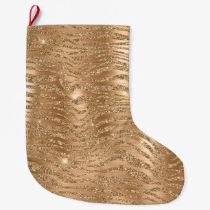 Guld Glitzy Glitter Gnistra Zebra tryck Stor Julstrumpa