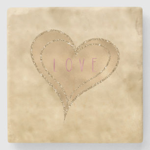 Guld Glitzy Glitter Kärlek Heart Stenunderlägg