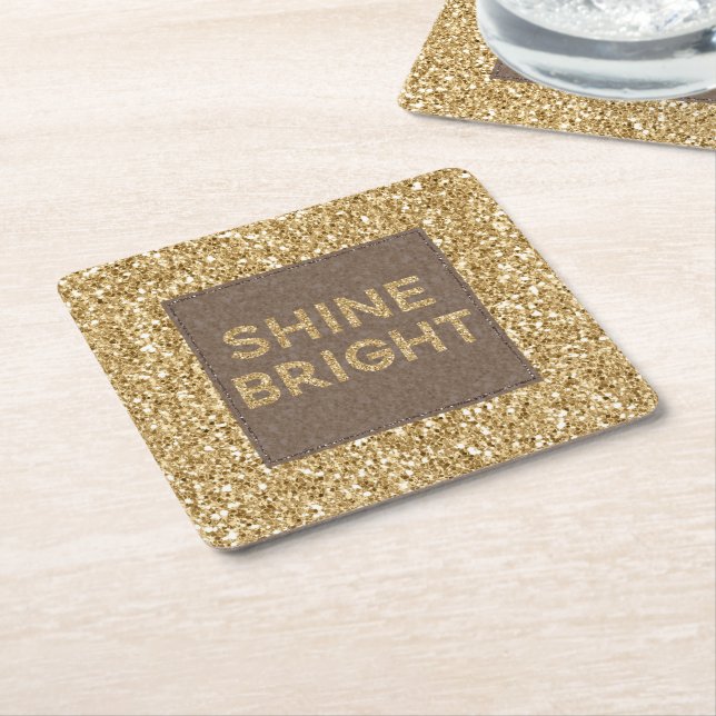 Guld Glitzy Glitter Shine Bright Underlägg Papper Kvadrat (Vinklad)