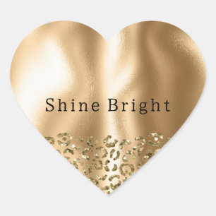Guld Glitzy Leopard Animal Glam Hjärtformat Klistermärke