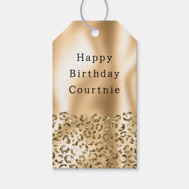 Guld Glitzy Leopard Animal Glam Presentetikett (Framsidan)