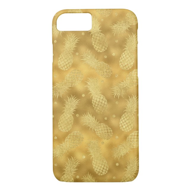 Guld Glitzy Pineapples Case-Mate iPhone Skal (Baksida)