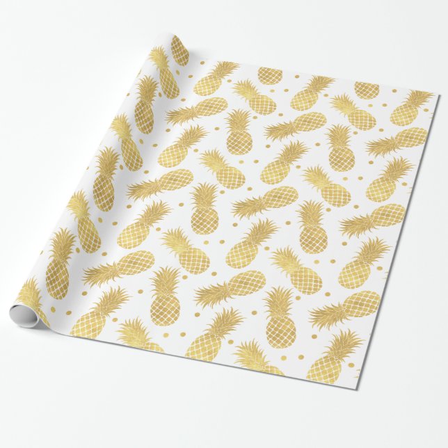 Guld Glitzy Pineapples Presentpapper (Utrullad)