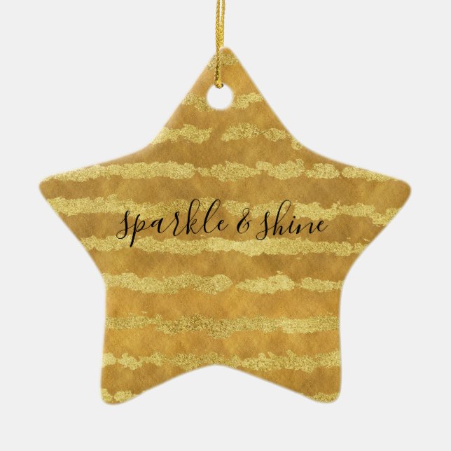 Guld Glitzy Rand Gnistra Shine Julgransprydnad Keramik (Framsidan)