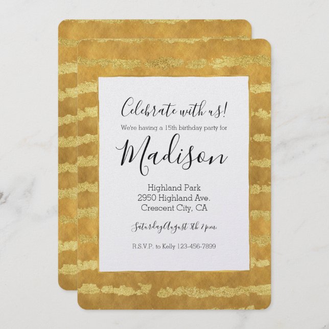 Guld Glitzy Rand Inbjudningar (Fram/baksida)