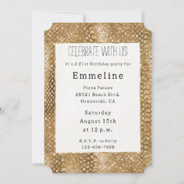 Guld Glitzy Snake Skin Animal Glam Inbjudningar