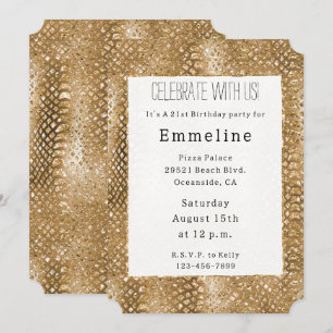 Guld Glitzy Snake Skin Animal Glam Inbjudningar