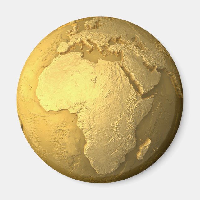Guld Globe - Metall Earth, Afrika, 3d Render Magnet (Framsidan)