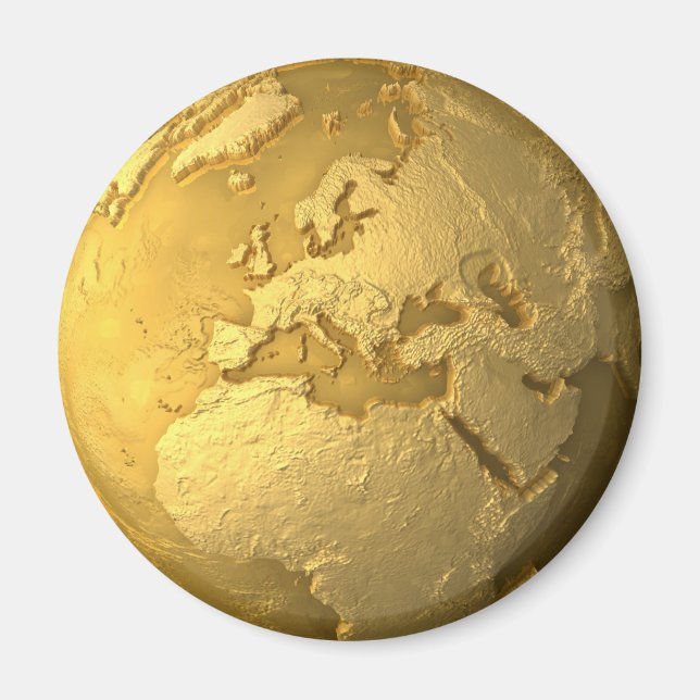Guld Globe - Metall jorden. Europa, 3d Render Magnet (Framsidan)