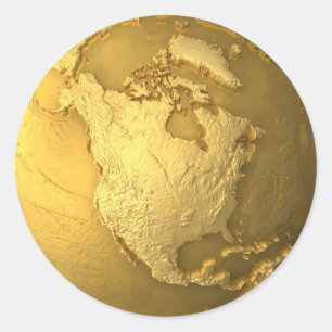 Guld Globe - Metall jorden. Nordamerika, 3d Render Runt Klistermärke