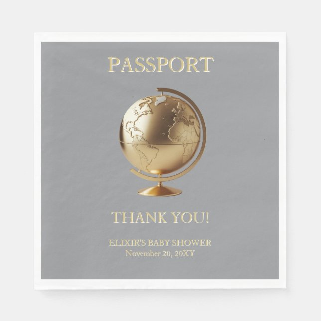 Guld Globe Pass Reis Baby Shower Pappersservett (Framsidan)