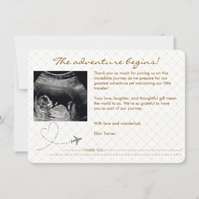 Guld Globe Pass Reis Bebis Babyshower Tack Kort (Baksida)