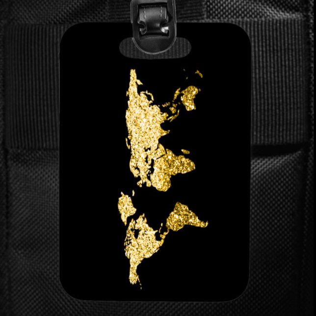 Guld Globe World Map Adress Namn Elegant Bagagebricka (Gold Globe World Map Address Name Elegant Luggage Tag )