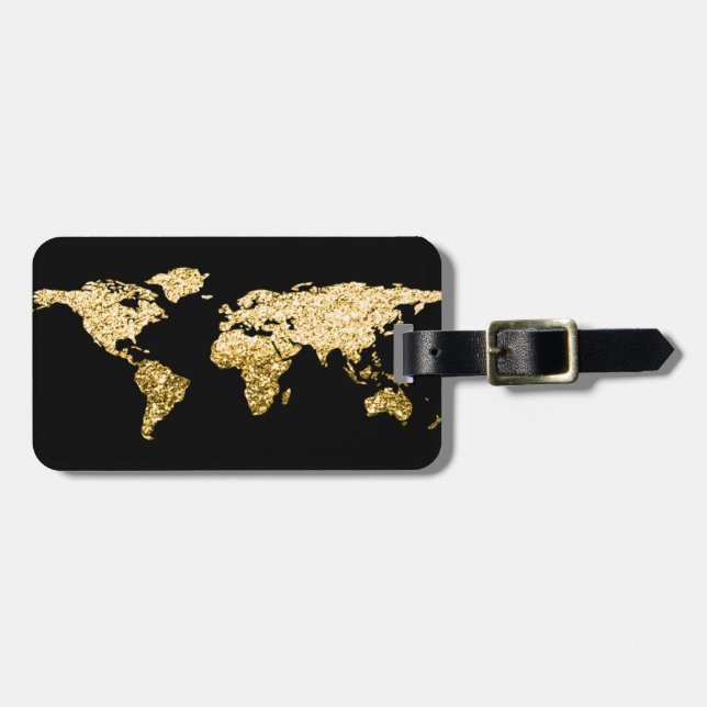 Guld Globe World Map Adress Namn Elegant Bagagebricka (Horisontell Framsida)
