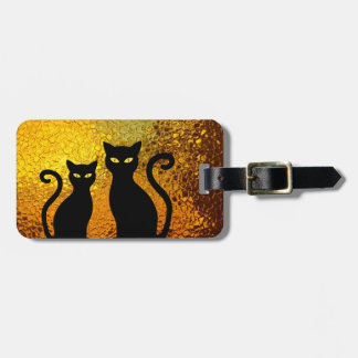 Guld- glöd texturerade svart kattkattungar bagagebricka