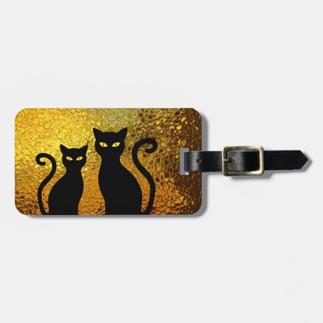 Guld- glöd texturerade svart kattkattungar bagagebricka (Horisontell Framsida)