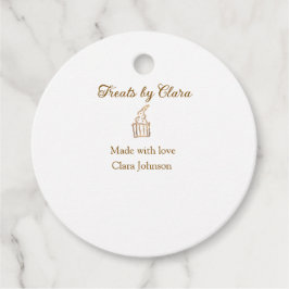 Guld gnistra behandlar bakverk som tillverkats med gåvor etiketter