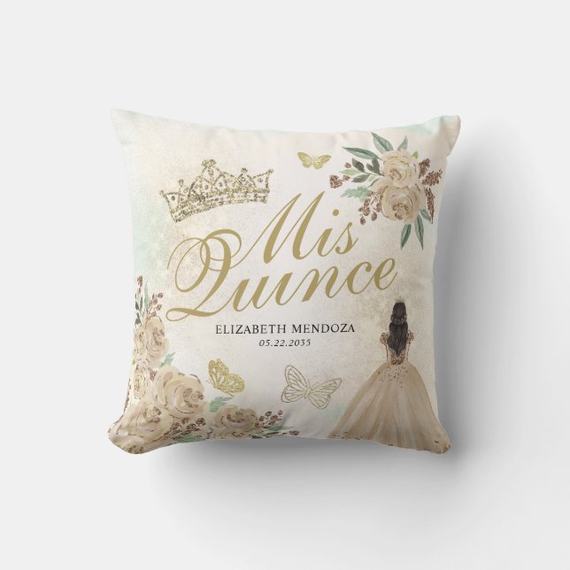 Guld Gnistra Blommigt Princess Quinceañera Birthda Kudde (Framsida)