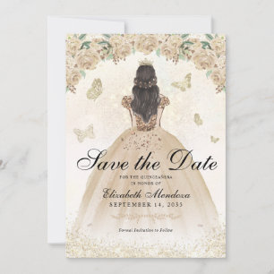 Guld Gnistra Blommigt Princess Quinceañera Birthda Spara Datumet