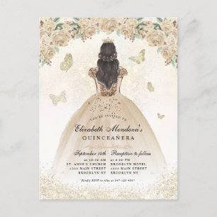 Guld Gnistra Blommigt Princess Quinceañera Birthda Vykort