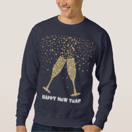 Guld Gnistra Champagne - nytt år   Lång Ärmad Tröja