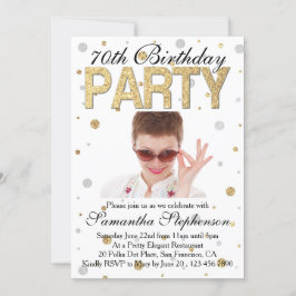 Guld Gnistra Confetti Photo 70:e Födelsedagsfesten Inbjudningar