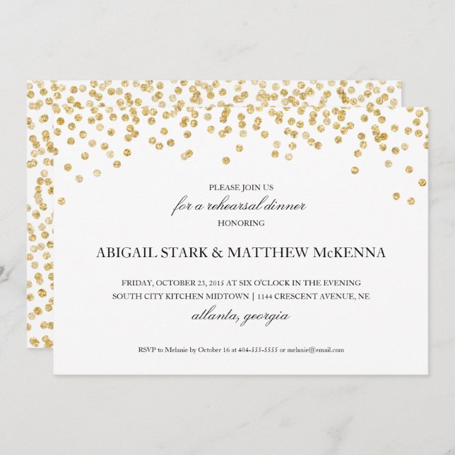 Guld Gnistra Confetti Rehearsal Middagsinbjudan Inbjudningar (Fram/baksida)