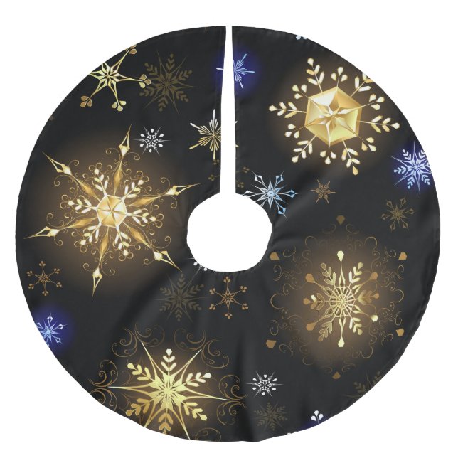 Guld Gnistra Decorative Snowflake Mönster Julgransmatta Borstad Polyester (Framsidan)