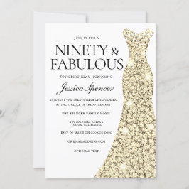 Guld Gnistra Dress 90 & Fabulous 90:e Birthday Inbjudningar