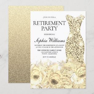 Guld Gnistra Dress & Flowers Pension Party Inbjudningar