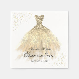 Guld Gnistra Dress Quinceanera Napkin Pappersservett