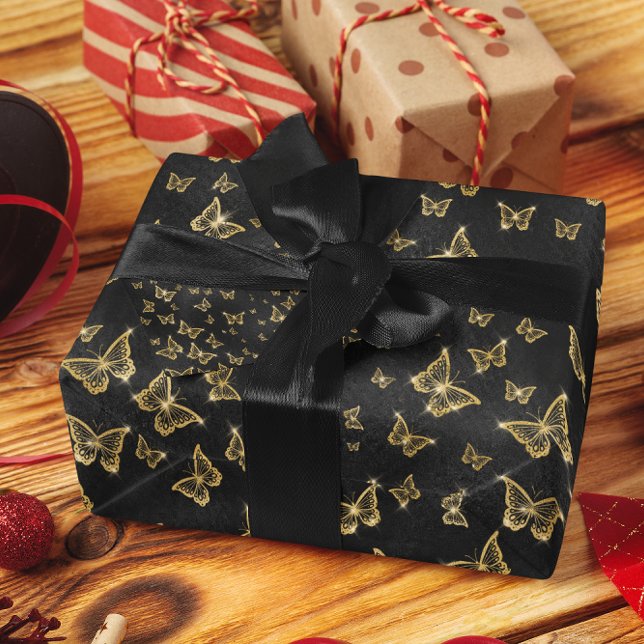 Guld Gnistra Glam Butterflies Presentpapper (Skapare uppladdad)