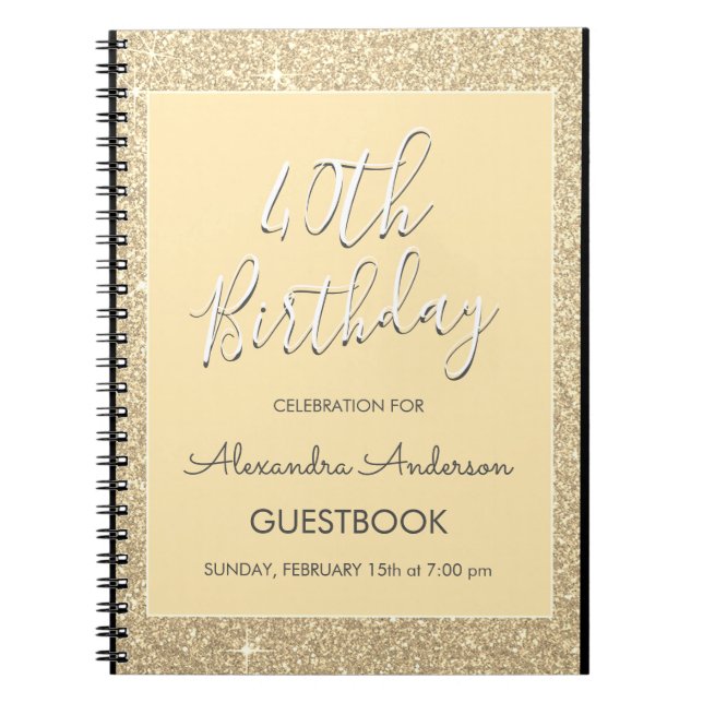 Guld Gnistra Glitter 40:e födelsedagsboken Anteckningsbok (Framsidan)