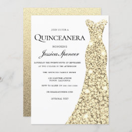 Guld Gnistra Glitter Dress Quinceanera Inbjudan